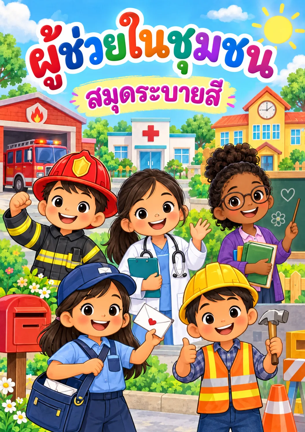 รูปหน้าปกของ สมุดระบายสีผู้ช่วยในชุมชน 30 หน้า ระดับ ป.1-ป.3