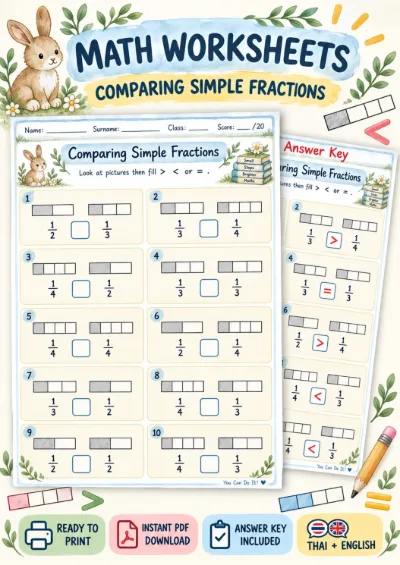 Comparing Simple Fractions - Compare with Symbols