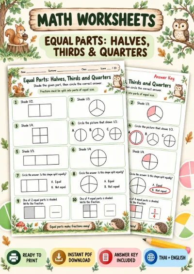 Equal Parts: Halves, Thirds and Quarters - Shade and Choose