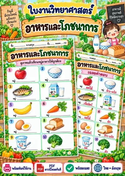 ใบงานอาหารและโภชนาการ เขียนหมู่อาหาร