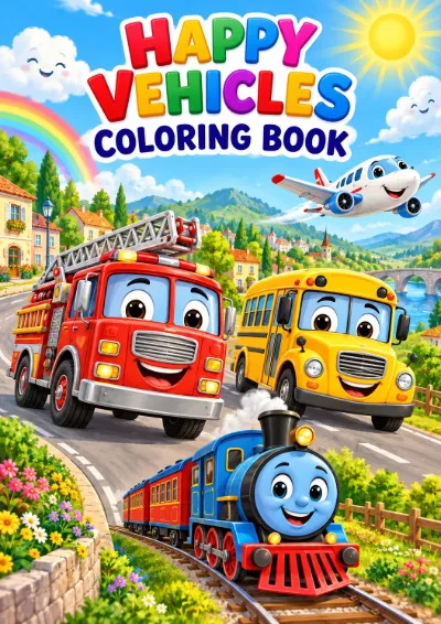 Happy Vehicles - Colouring Book (30 pages)