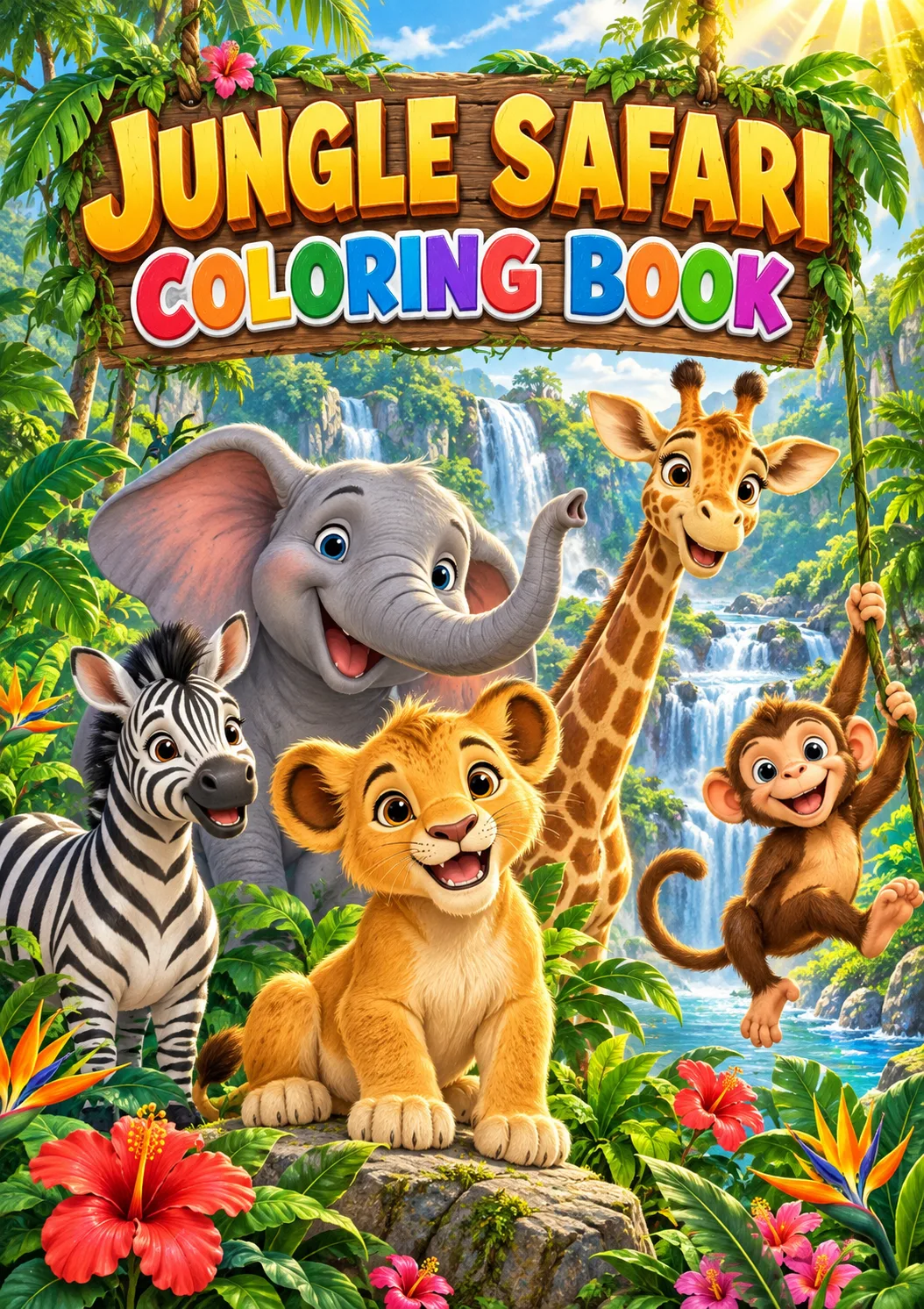 Cover artwork for Jungle Safari - Colouring Book (30 pages), Grades 1-3