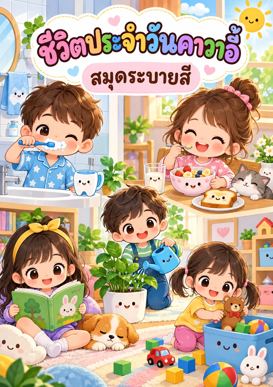 รูปหน้าปกของ สมุดระบายสีชีวิตประจำวันคาวาอี้ 40 หน้า ระดับ ป.1-ป.3