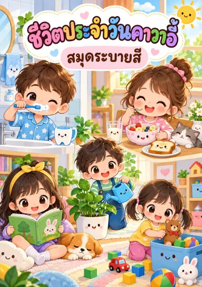 สมุดระบายสีชีวิตประจำวันคาวาอี้ 40 หน้า