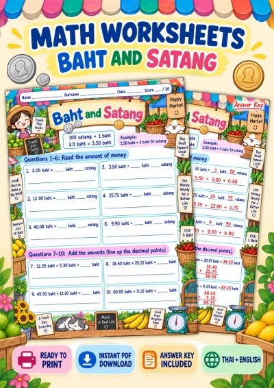 Money Decimals: Baht and Satang - Read and Add Money
