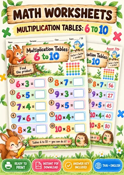 Multiplication Tables 6-10 - Find the Product
