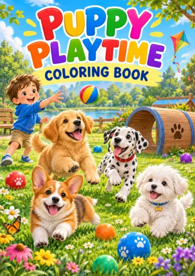 Puppy Playtime - Colouring Book (30 pages)