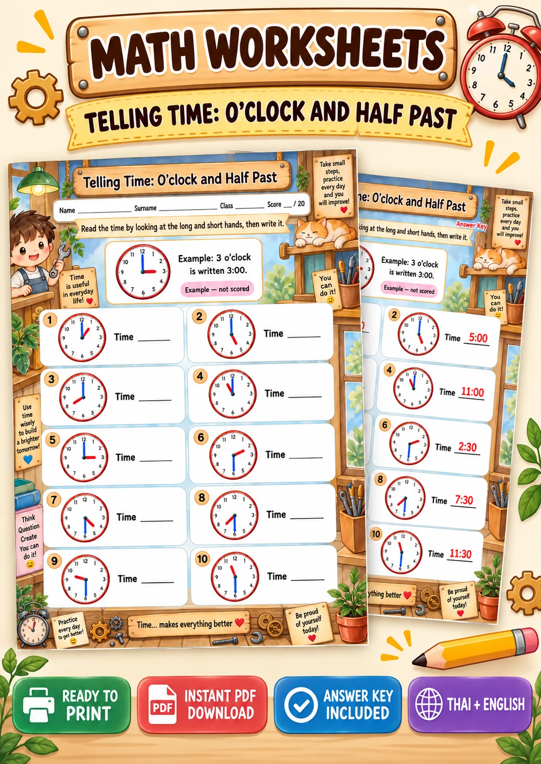 Cover artwork for Telling Time: O'clock and Half Past - Read the Clock, Grades 1-3