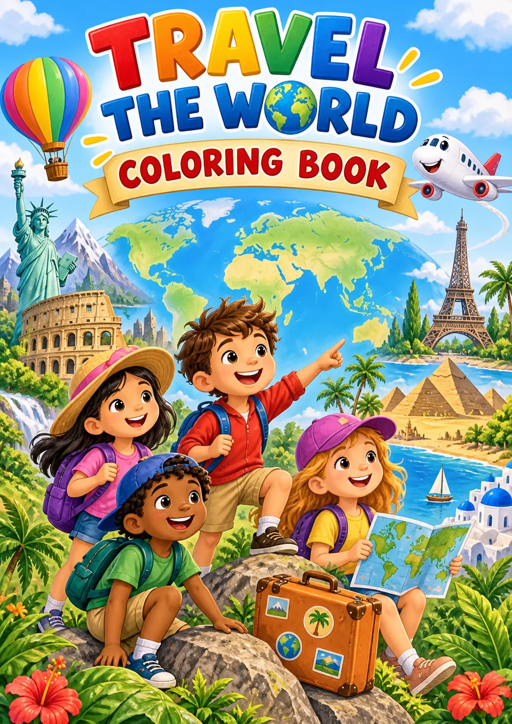 Cover artwork for Travel the World - Colouring Book (40 pages), Grades 1-3