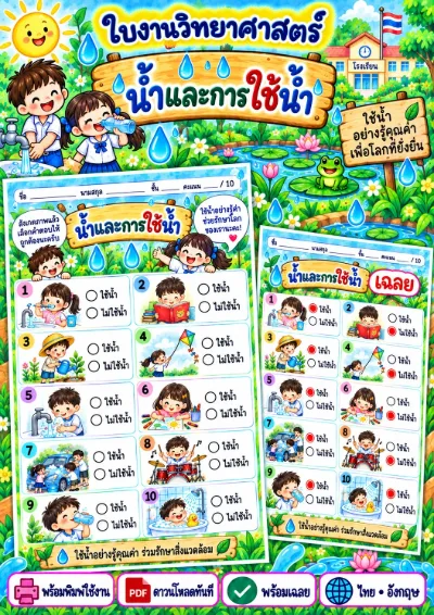 ใบงานน้ำและการใช้น้ำ วงกลม ใช้น้ำ หรือไม่