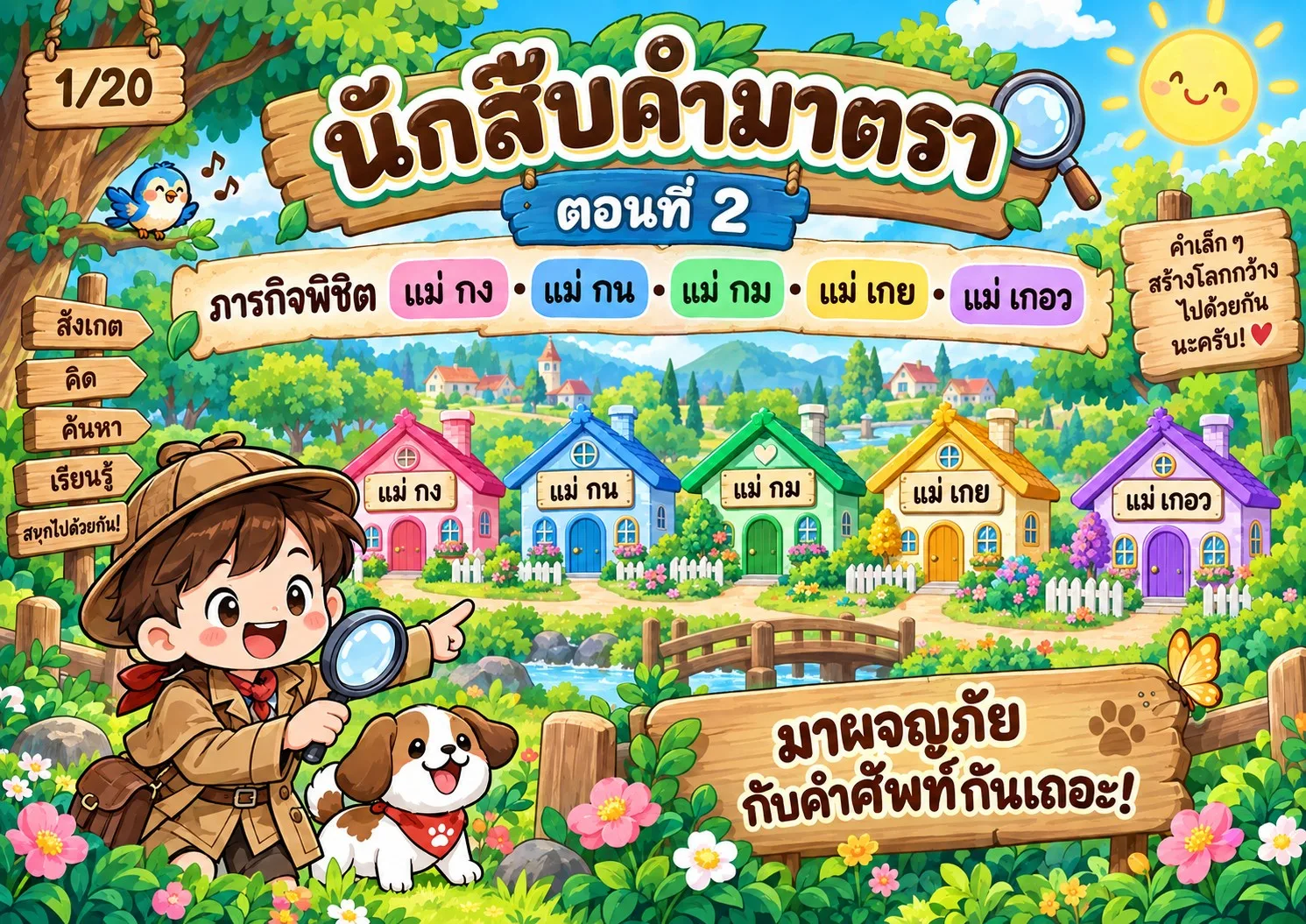 รูปหน้าปกของ สื่อการสอนภาษาไทย นักสืบคำมาตรา ตอนที่ 2: แม่ กง กน กม เกย เกอว ระดับ ป.1-ป.3