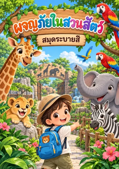 สมุดระบายสีผจญภัยในสวนสัตว์ 30 หน้า