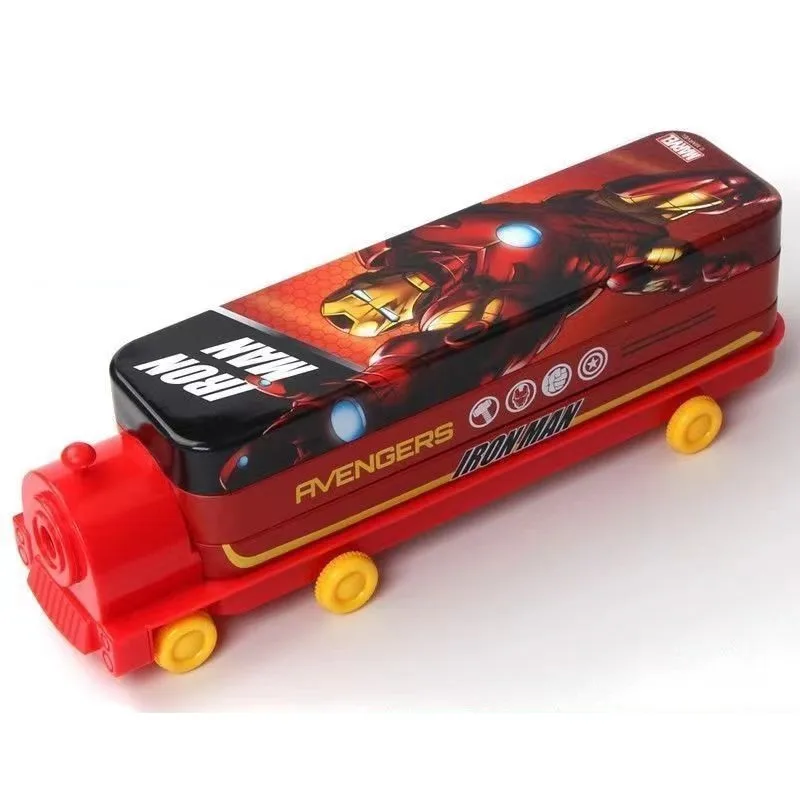 กล่องดินสอเหล็ก Disney ทรงรถไฟ 2 ชั้น ลาย Iron Man สีแดง มีกบเหลาที่หัวรถ
